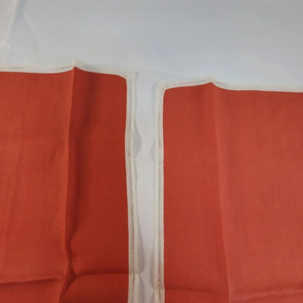 Vintage Hand Sewn Red Embroidered Brussels Belgium Lace Tea Towels 17x10 inches